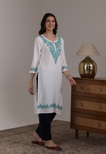 Qazmi Women's Noor Kashmiri Aari Work Straight Kurta