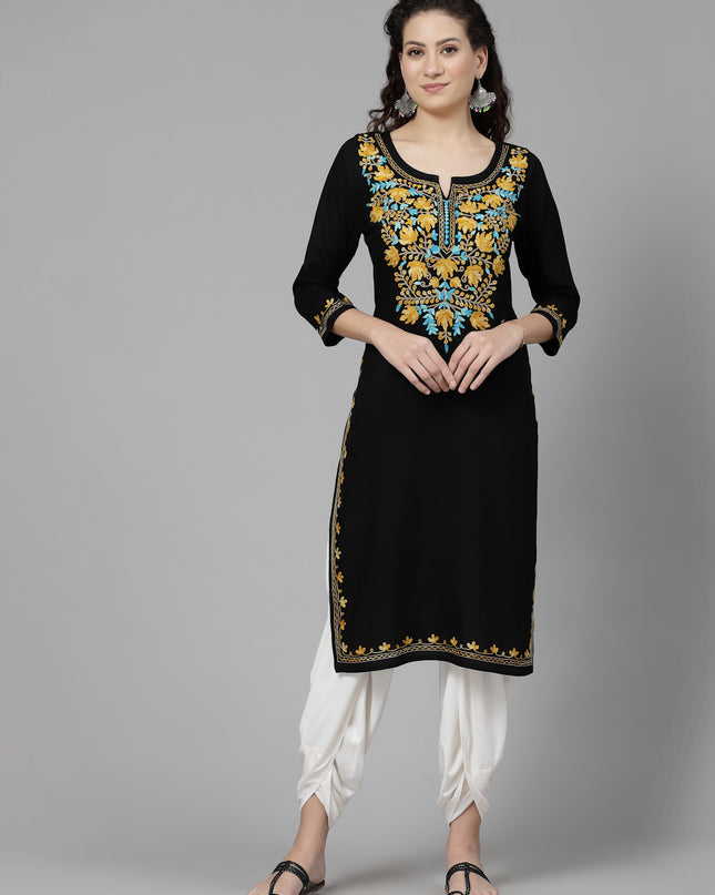 Black Aari Long Kurti For Women