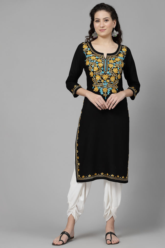 Black Aari Long Kurti For Women
