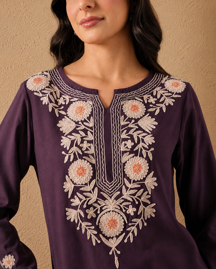 Qazmi Women's Kashmiri A-Line  Flared Kurti