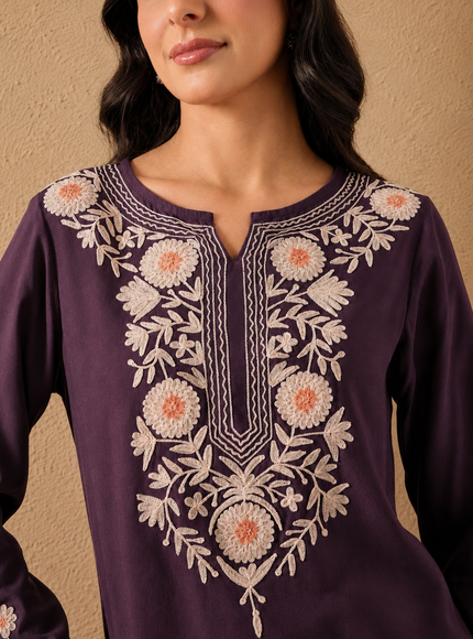 Qazmi Women's Kashmiri A-Line  Flared Kurti