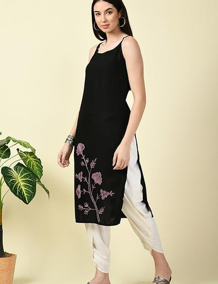 Black Reel Sleevless Long Kurti For Women
