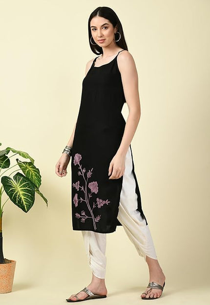 Black Reel Sleevless Long Kurti For Women