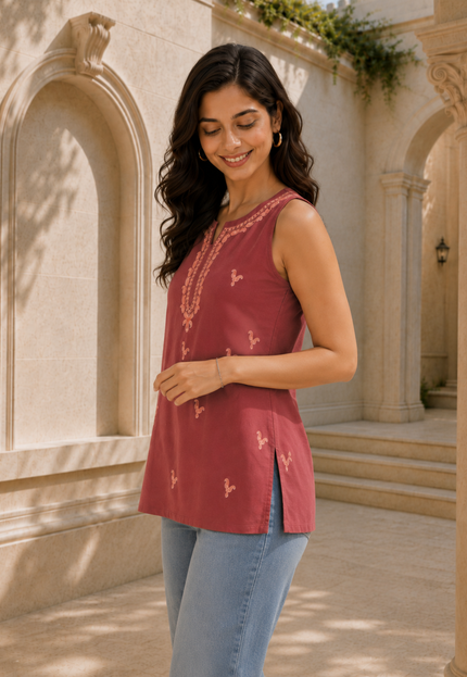 Laiba Aari Embriodered Sleevless Kurti For Women