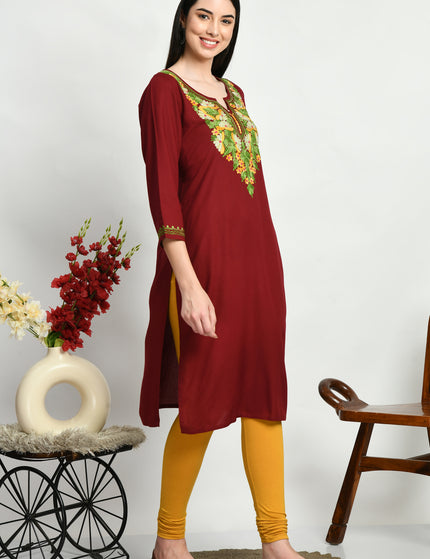 Maroon Multi Aari Long Kurti For Women