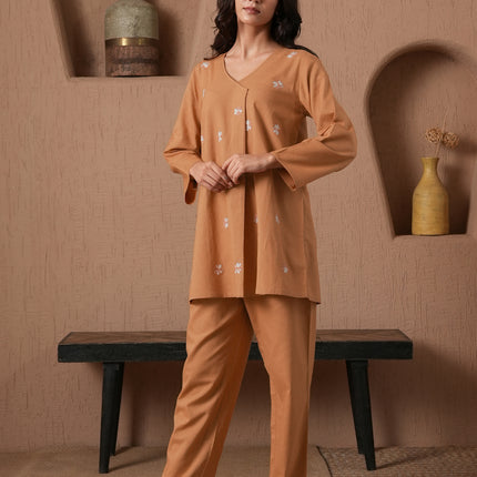 Qazmi Women's Cotton Linen Kashmiri Aari Work CoOrd Set