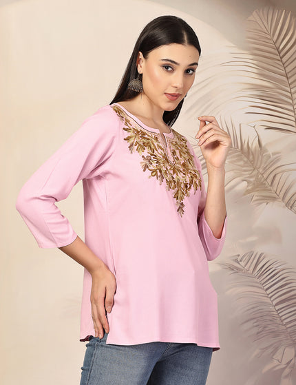 Aliyna Pink Short Kurti For Women