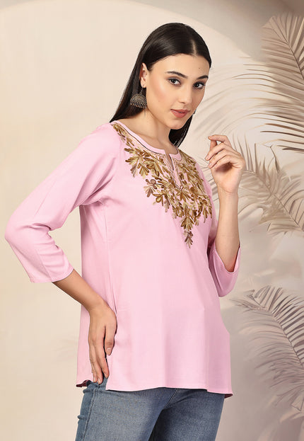 Aliyna Pink Short Kurti For Women
