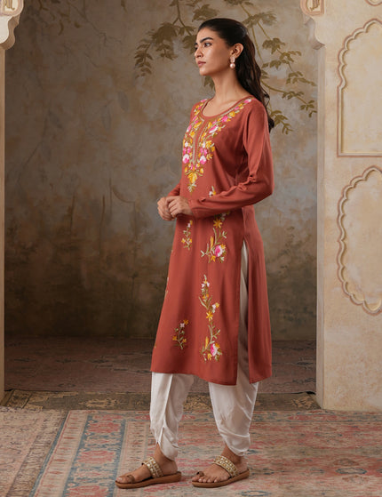Qazmi Women's Sahar Kashmiri Aari Work Straight Kurta