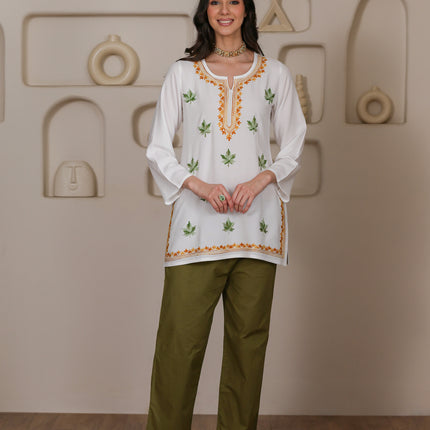 Qazmi Women Kashmiri Aari Embroidered Viscose Rayon Short Kurta