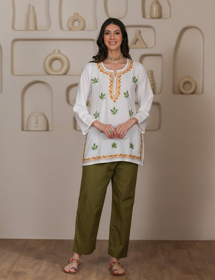 Qazmi Women Kashmiri Aari Embroidered Viscose Rayon Short Kurta