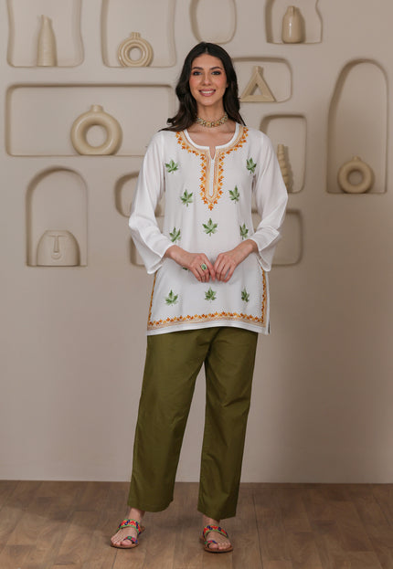 Qazmi Women Kashmiri Aari Embroidered Viscose Rayon Short Kurta