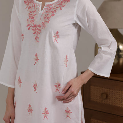 Qazmi Women's Aari Embroidered Pure Cotton Short Kurta