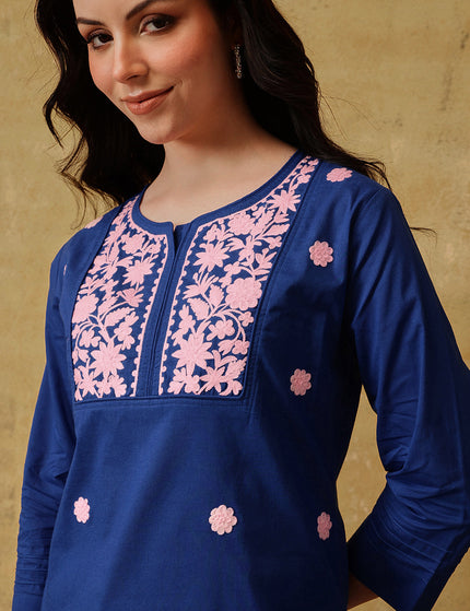 Qazmi Women's Pure Cotton Kashmiri Aari Work White Kurti