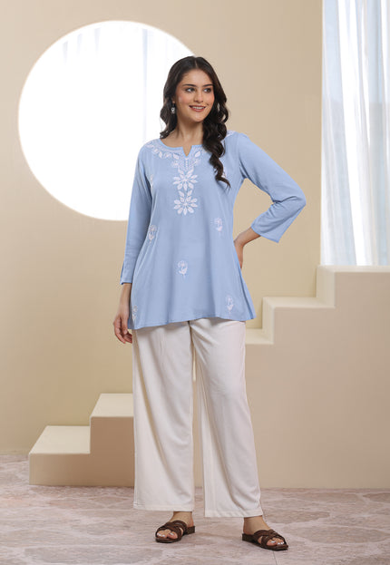 Qazmi Women's Kashmiri Aari Embroidered Viscose Rayon A-Line Flared Kurti