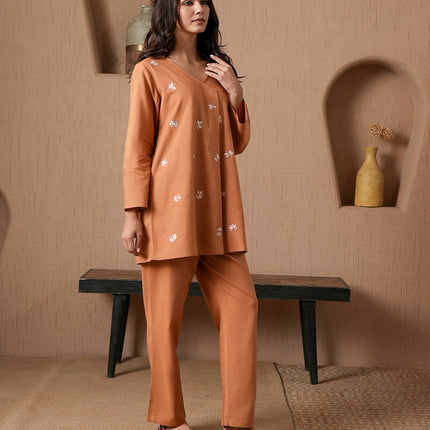 Qazmi Women's Cotton Linen Kashmiri Aari Work CoOrd Set