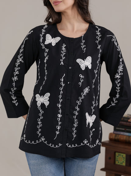 Qazmi Women Aari Embroidered Pure Cotton Buttoned Top