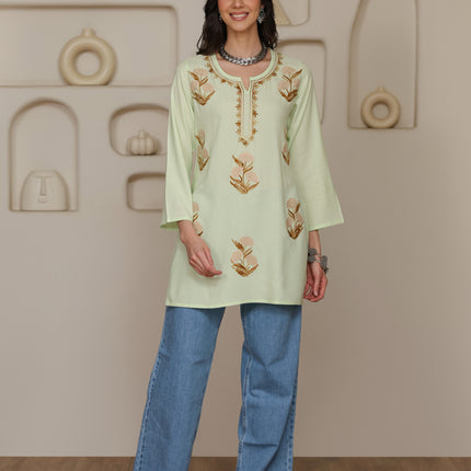 Qazmi Women Kashmiri Aari Embroidered Viscose Rayon Short Kurta