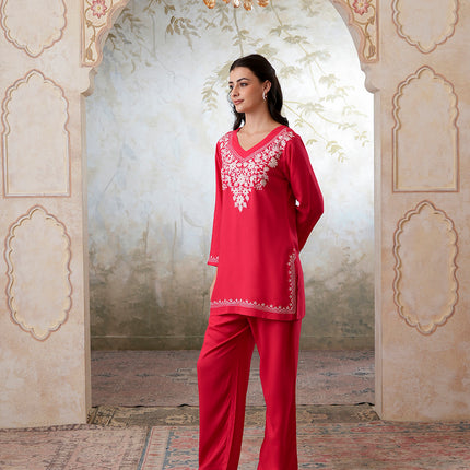 Qazmi Women's Kashmiri Aari Work Navy Blue CoOrd Set