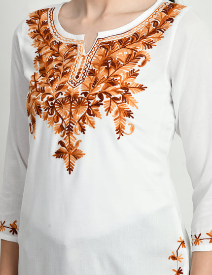 Rust Aari Short Kurti For Women