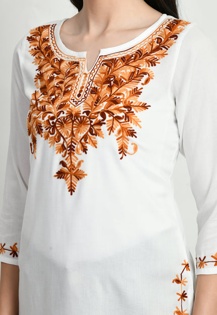 Rust Aari Short Kurti For Women