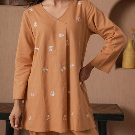 Qazmi Women's Cotton Linen Kashmiri Aari Work CoOrd Set