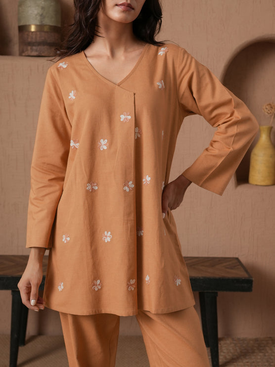 Qazmi Women's Cotton Linen Kashmiri Aari Work CoOrd Set