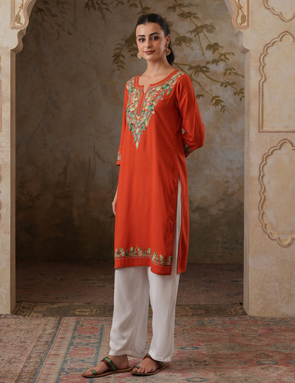 Qazmi Women's Noor Kashmiri Aari Work Straight Kurta