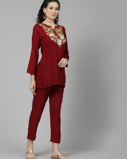 Maroon Aari Co-Ord Set for Women