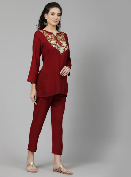 Maroon Aari Co-Ord Set for Women