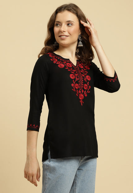 Maroon Silk Short Kurti For Women