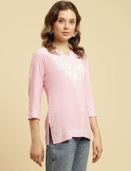 Light Pink Aari Short Kurti For Women