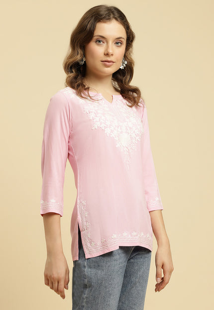 Light Pink Aari Short Kurti For Women