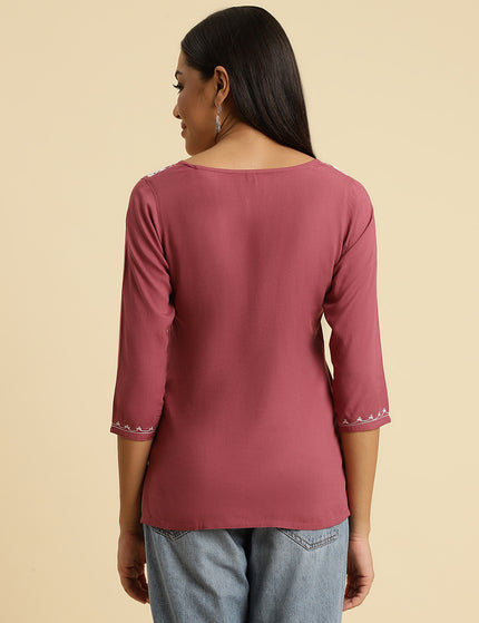 Light Wine Silk Short Kurti For Women