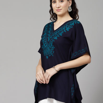 Qazmi  V-Neck Flared Sleeves Aari Work Kaftan Kurti
