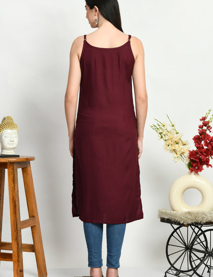 Wine Reel Sleevless Long Kurti For Women