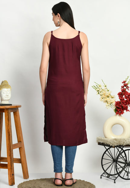 Wine Reel Sleevless Long Kurti For Women