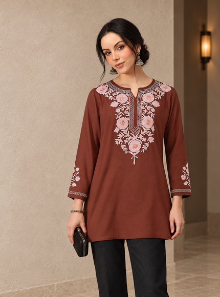 Qazmi Women's Kashmiri A-Line  Flared Kurti