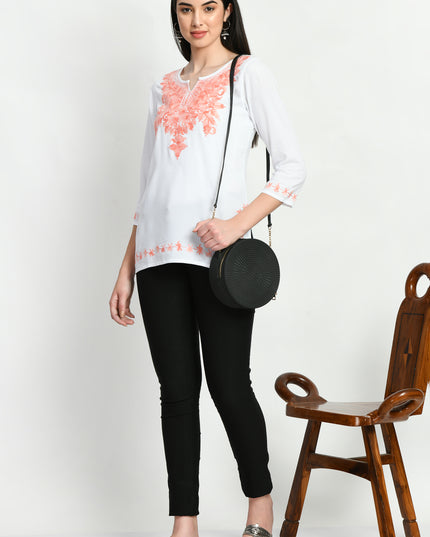 White Peach Kerry Short Kurti For Women