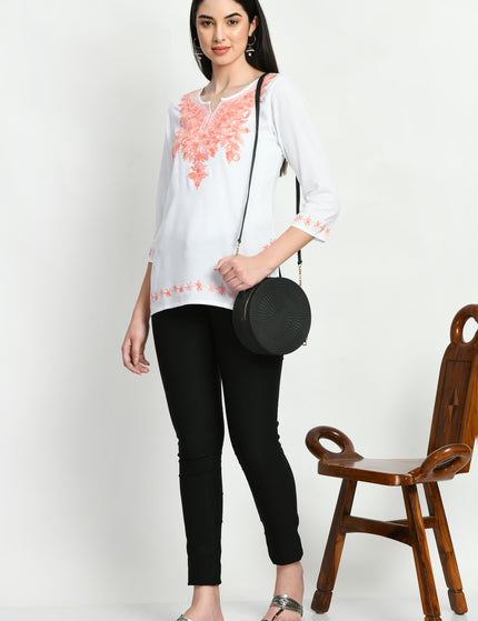 White Peach Kerry Short Kurti For Women