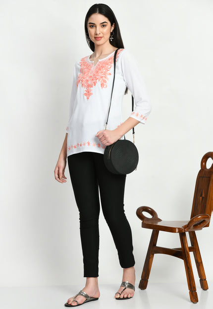 White Peach Kerry Short Kurti For Women