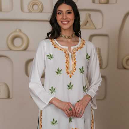 Qazmi Women Kashmiri Aari Embroidered Viscose Rayon Short Kurta