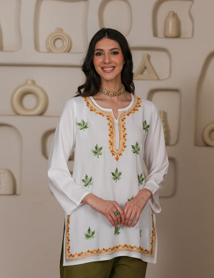 Qazmi Women Kashmiri Aari Embroidered Viscose Rayon Short Kurta