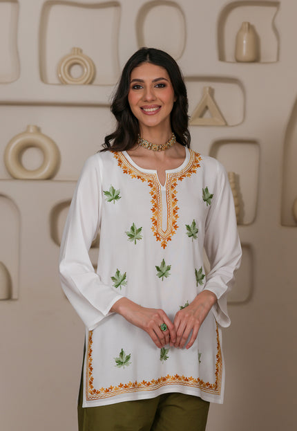 Qazmi Women Kashmiri Aari Embroidered Viscose Rayon Short Kurta