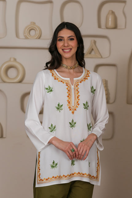 Qazmi Women Kashmiri Aari Embroidered Viscose Rayon Short Kurta