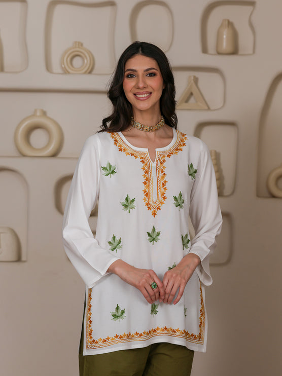 Qazmi Women Kashmiri Aari Embroidered Viscose Rayon Short Kurta