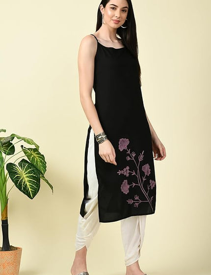 Black Reel Sleevless Long Kurti For Women