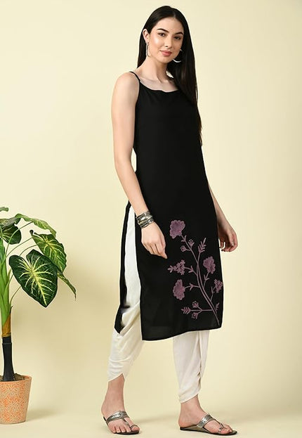 Black Reel Sleevless Long Kurti For Women