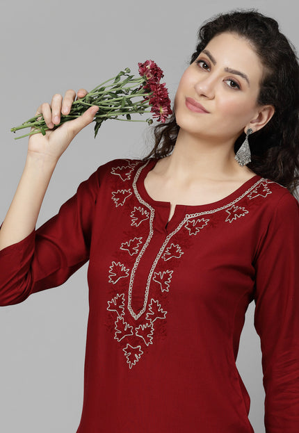 Tila Work Maroon Long Kurti For Women