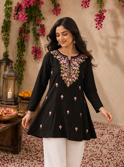 Qazmi Women's Kashmiri A-Line  Flared Kurti